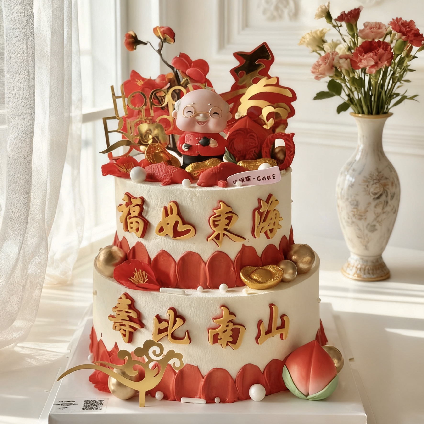 福如东海 红梅福寿蛋糕