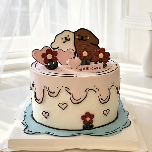 二次元蛋糕 线条小狗 - 奶油蛋糕 商品图0