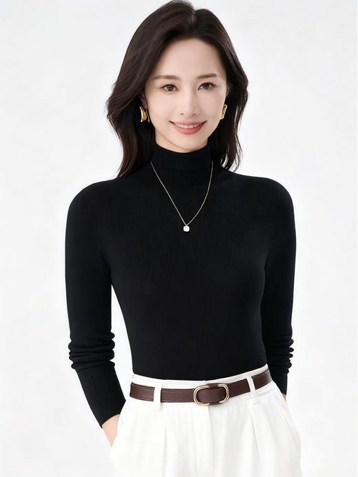 L1 臣禾【享瘦毛衫】100%精纺羊毛修身半高领打底衫套头针织衫 	JZ253091175 商品图4