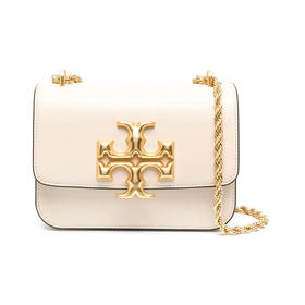 TORY BURCH 汤丽柏琦 Eleanor 立体感黄铜的标志性TLogo绳索状链条 牛皮革 小方包斜挎单肩包 小号 女款 奶油白