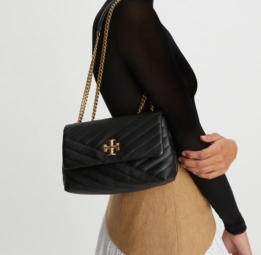 TORY BURCH 汤丽柏琦Kira轧制黄铜配件标志性的斜面双TLogo皮革斜挎单肩包小号女款黑色 商品图5