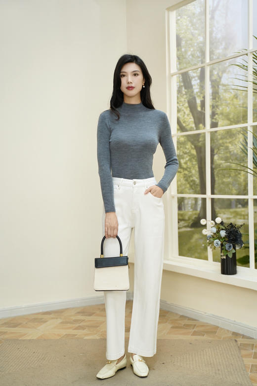 L1 臣禾【享瘦毛衫】100%精纺羊毛修身半高领打底衫套头针织衫 	JZ253091175 商品图2