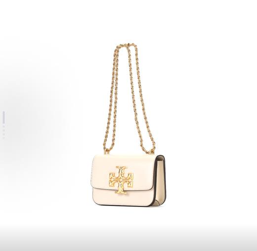 TORY BURCH 汤丽柏琦 Eleanor 立体感黄铜的标志性TLogo绳索状链条 牛皮革 小方包斜挎单肩包 小号 女款 奶油白 商品图2
