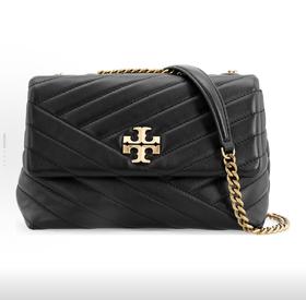 TORY BURCH 汤丽柏琦Kira轧制黄铜配件标志性的斜面双TLogo皮革斜挎单肩包小号女款黑色