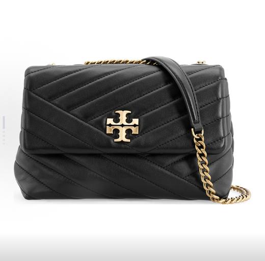 TORY BURCH 汤丽柏琦Kira轧制黄铜配件标志性的斜面双TLogo皮革斜挎单肩包小号女款黑色 商品图0