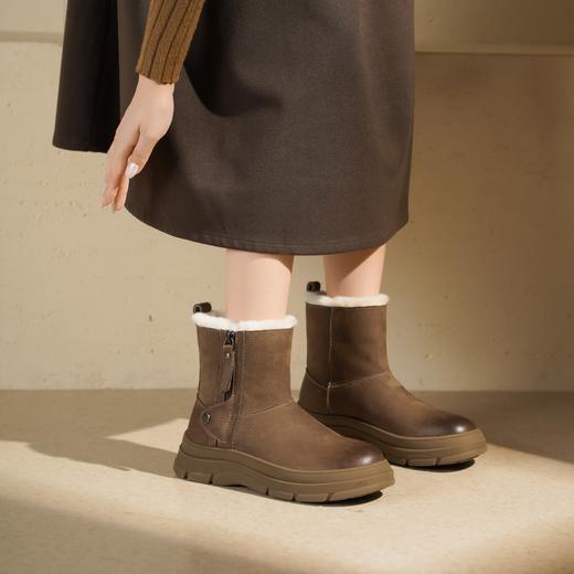 西村名物2025年冬季新款粗高厚底雪地靴百搭短筒女靴休闲舒适毛毛鞋T25DS49401 商品图1