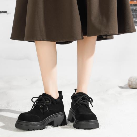 西村名物2025年冬季新款厚底毛绒内里保暖乐福鞋系带毛毛鞋短筒靴T25DS49341 商品图2