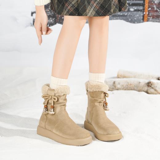 西村名物2025年冬季新款绒毛底保暖短筒时尚短靴雪地靴美拉德毛毛鞋T25DS49441 商品图1