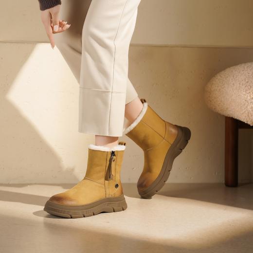 西村名物2025年冬季新款粗高厚底雪地靴百搭短筒女靴休闲舒适毛毛鞋T25DS49401 商品图3