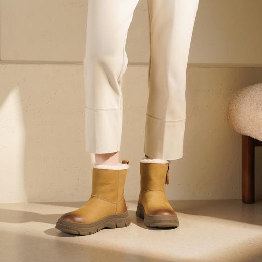 西村名物2025年冬季新款粗高厚底雪地靴百搭短筒女靴休闲舒适毛毛鞋T25DS49401 商品图0