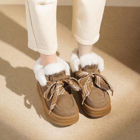 西村名物2025年冬季新款厚底加绒保暖雪地靴气质贝果系列棉鞋毛毛鞋短靴T25DS49171