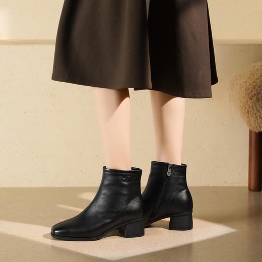 西村名物2025年冬季新款简约小尖头粗跟气质百搭切尔西时尚短靴T25DS49351 商品图2