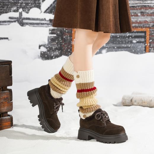 西村名物2025年冬季新款厚底毛绒内里保暖乐福鞋系带毛毛鞋短筒靴T25DS49341 商品图1