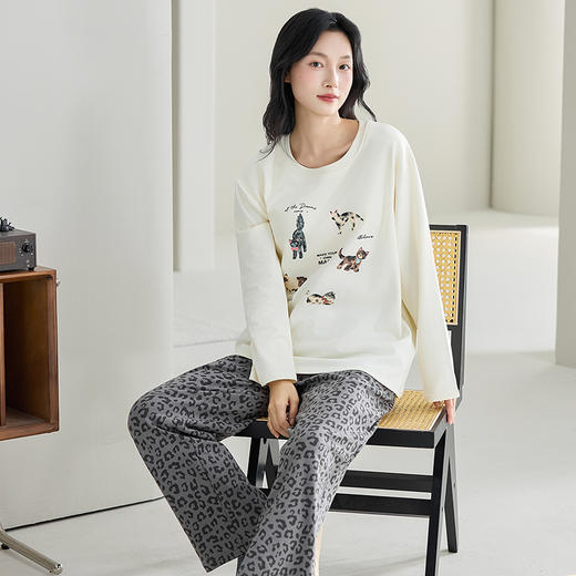 【换季出清】自然醒云喃女士家居服100%棉长袖长裤套头睡衣QH 商品图6