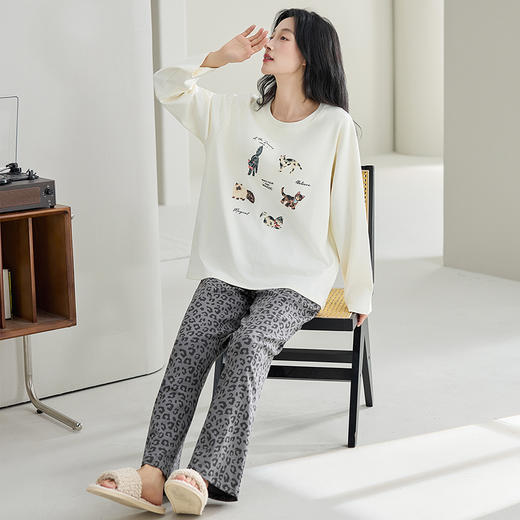 【换季出清】自然醒云喃女士家居服100%棉长袖长裤套头睡衣QH 商品图4