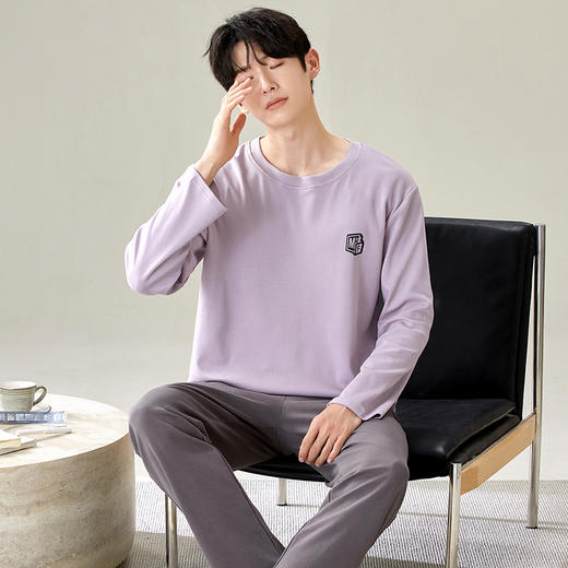 【换季出清】自然醒素觉男士家居服100%棉长袖套头睡衣QH 商品图2