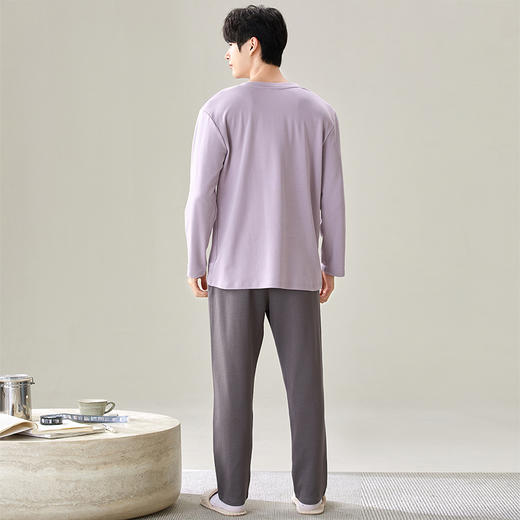 【换季出清】自然醒素觉男士家居服100%棉长袖套头睡衣QH 商品图6