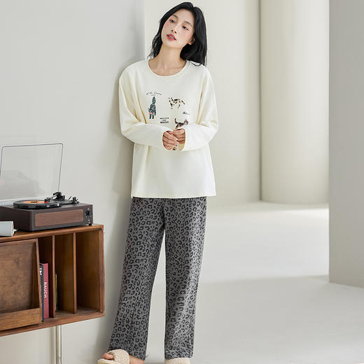 【换季出清】自然醒云喃女士家居服100%棉长袖长裤套头睡衣QH 商品图1