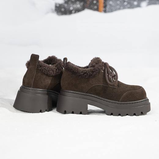 西村名物2025年冬季新款厚底毛绒内里保暖乐福鞋系带毛毛鞋短筒靴T25DS49341 商品图8