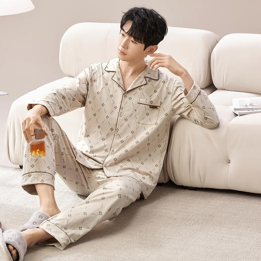 【换季出清】自然醒云憩男士家居服100%棉加厚长袖开衫睡衣QH 商品图1