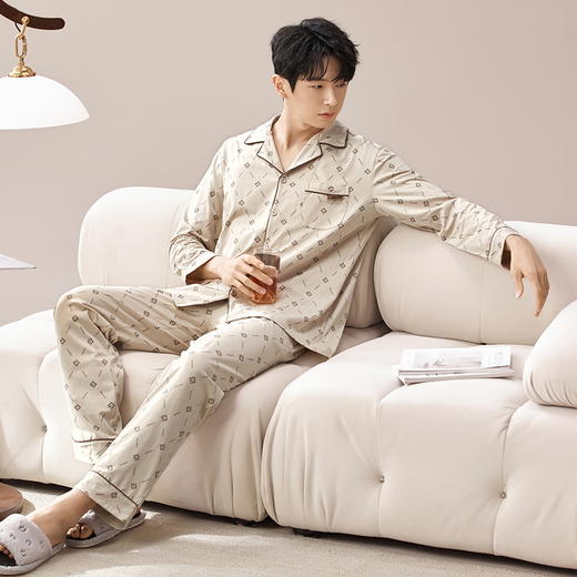 【换季出清】自然醒云憩男士家居服100%棉加厚长袖开衫睡衣QH 商品图4