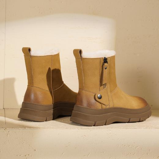 西村名物2025年冬季新款粗高厚底雪地靴百搭短筒女靴休闲舒适毛毛鞋T25DS49401 商品图10