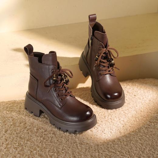 西村名物2025年冬季新款厚底增高防滑系带英伦风帅气马丁靴T25DS49461 商品图7