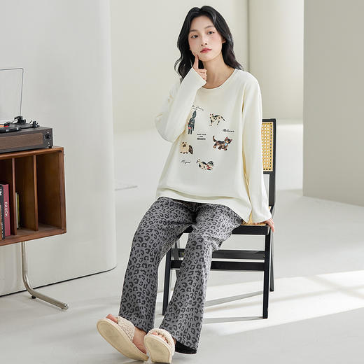 【换季出清】自然醒云喃女士家居服100%棉长袖长裤套头睡衣QH 商品图3