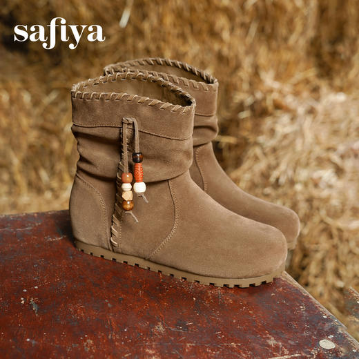 Safiya/索菲娅2025游牧风串珠圆头百搭内增高复古川西旅游短靴SFD4116403 商品图5