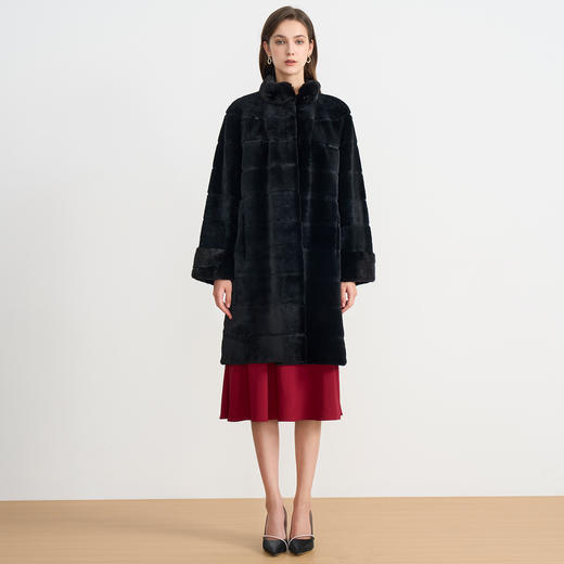 EITIE爱特爱黑色立领保暖中长款水貂毛皮草外套大衣冬季新款D2593909X 商品图1