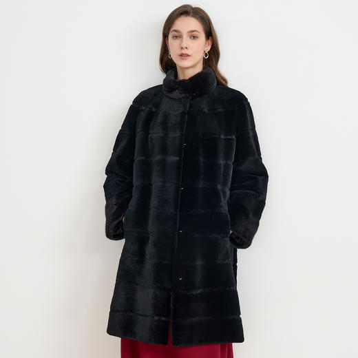 EITIE爱特爱黑色立领保暖中长款水貂毛皮草外套大衣冬季新款D2593909X 商品图2