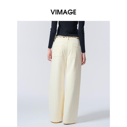 VIMAGE纬漫纪百搭宽松休闲舒适棉简约香槟白秋季新款牛仔裤V2405113 商品图4