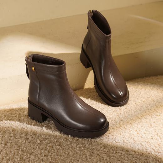 西村名物2025年冬季新款粗跟厚底防滑原皮棉优雅气质真皮绒面内里切尔西靴T25DS49551 商品图11