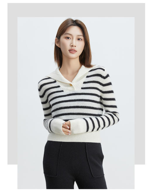 现货VogoPetite海军领条纹套头衫100%山羊绒BP133F1603 商品图3