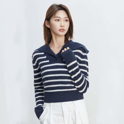 现货VogoPetite海军领条纹套头衫100%山羊绒BP133F1603 商品图1