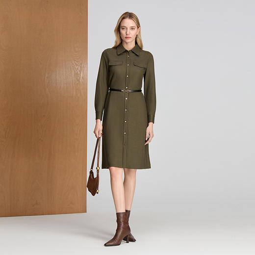 EITIE爱特爱经典衬衫裙型干练利落又不失女性韵味皮质腰带收敛腰身冬季新款连衣裙8407119 商品图1