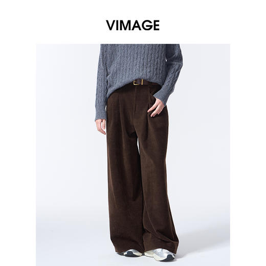 VIMAGE纬漫纪灯芯绒复古高腰秋冬新款百搭阔腿裤V2405108 商品图0