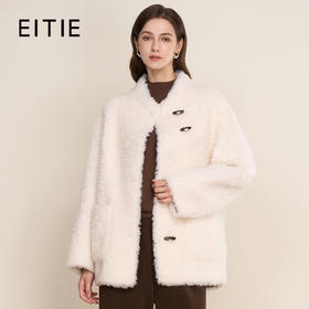 EITIE爱特爱立领宽松保暖颗粒绒牛角扣羊毛大衣外套冬季新款D2593923皮衣