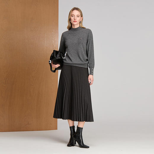 EITIE爱特爱小立领套头长袖经典百搭烫钻设计冬季新款针织衫8401114 商品图1