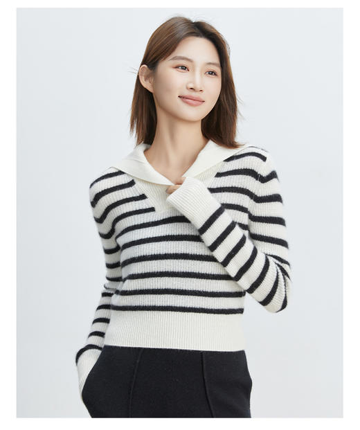 现货VogoPetite海军领条纹套头衫100%山羊绒BP133F1603 商品图5