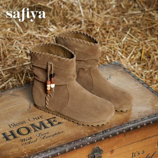 Safiya/索菲娅2025游牧风串珠圆头百搭内增高复古川西旅游短靴SFD4116403 商品图4