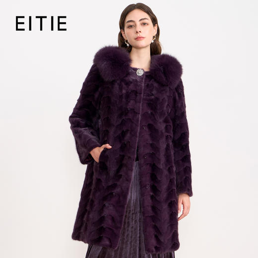 EITIE爱特爱精致奢华高级感狐狸毛领紫色水貂毛皮草冬季新款D2593905X 商品图0