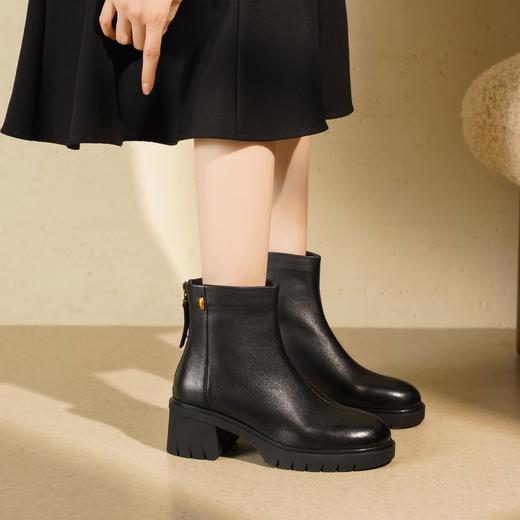 西村名物2025年冬季新款粗跟厚底防滑原皮棉优雅气质真皮绒面内里切尔西靴T25DS49551 商品图2