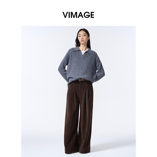 VIMAGE纬漫纪灯芯绒复古高腰秋冬新款百搭阔腿裤V2405108 商品图1