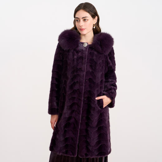 EITIE爱特爱精致奢华高级感狐狸毛领紫色水貂毛皮草冬季新款D2593905X 商品图2