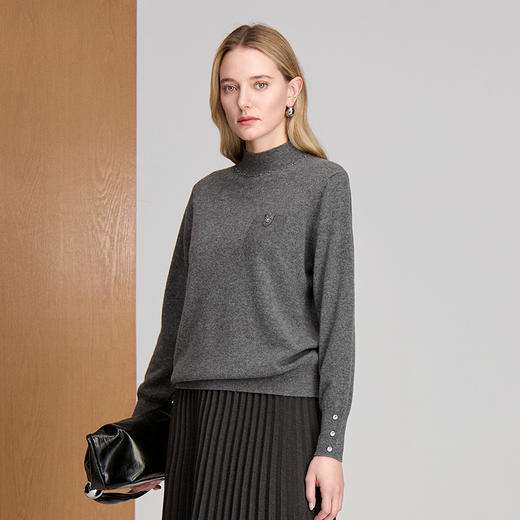 EITIE爱特爱小立领套头长袖经典百搭烫钻设计冬季新款针织衫8401114 商品图3