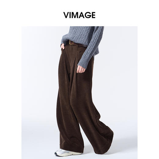VIMAGE纬漫纪灯芯绒复古高腰秋冬新款百搭阔腿裤V2405108 商品图2