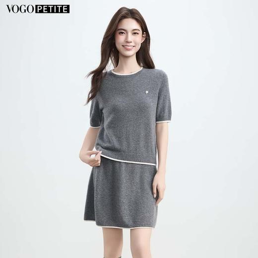 现货VogoPetite灰调撞色边针织短袖上衣100%山羊绒	BP133F1103 商品图2