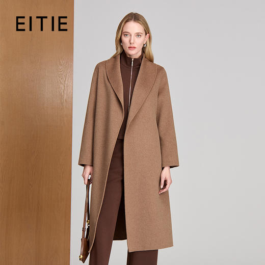 EITIE爱特爱无驳头翻领设廓形简约百搭羊毛驼绒混纺面料手感温润柔软冬季保暖大衣8414111 商品图0