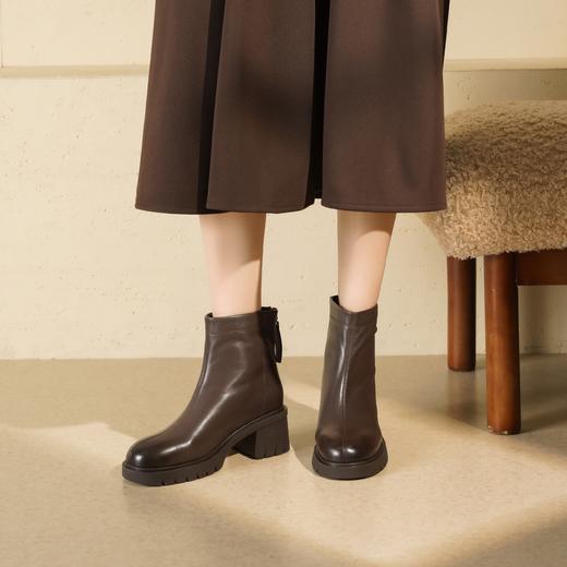 西村名物2025年冬季新款粗跟厚底防滑原皮棉优雅气质真皮绒面内里切尔西靴T25DS49551 商品图1